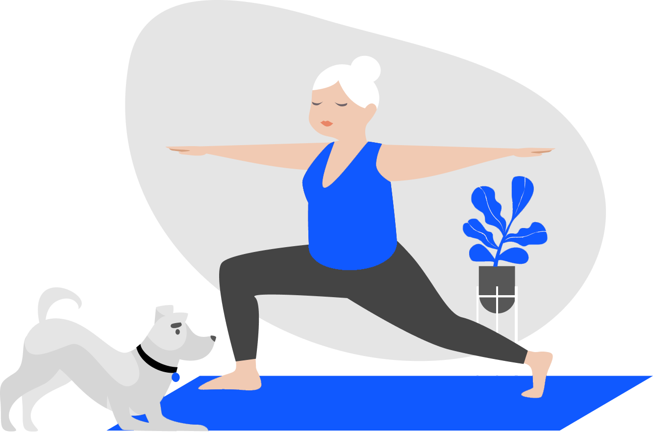 Lady doing yoga with dog