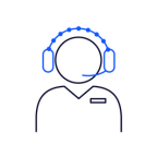 Navy and blue outline of a person wearing a headset