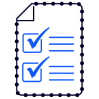 Blue and navy outlines of a document with tick boxes
